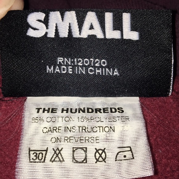 Men’s Hundreds Red/Maroon/Wine Hoodie Size Small - Picture 3 of 5